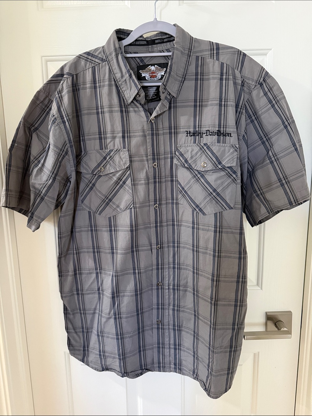 Harley-Davidson Gray Plaid Short-Sleeve Button Down Shirt